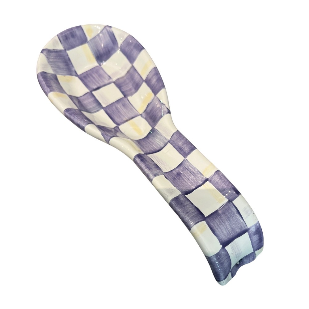 MacKenzie-Childs Violet Check Melamine Spoon Rest Lavender White Checkerboard